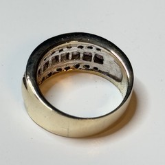 SETA square pink & clear round stone in 3 rows on gold 7/16″ wide band ring Sz 9