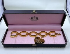 RARE Vintage Juicy Couture Large Link Crystal Crown Heart Charm Bracelet W/ Box