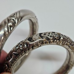 VINTAGE Silver Plated Engraved Chinese Export Rattle Wedding Bangle Bracelet Set