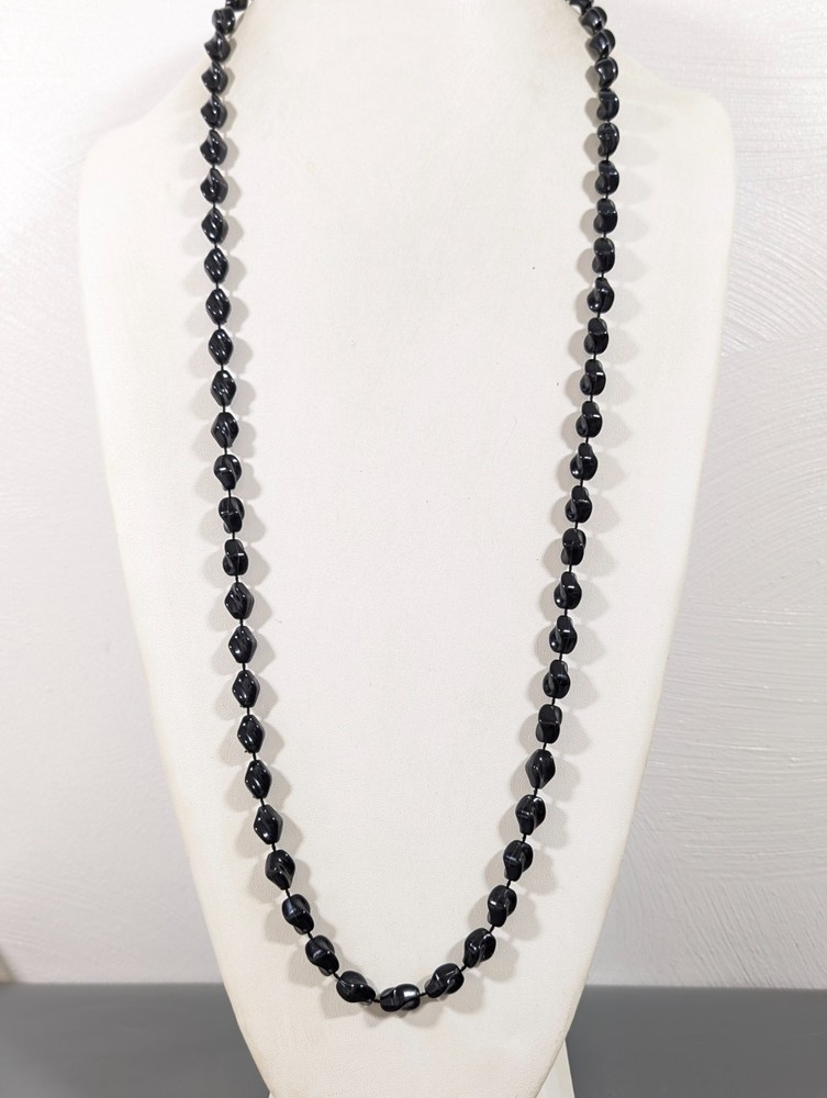VTG Sarah Coventry Black Twist Bead Necklace Lucite Long Layering Classic 36 in
