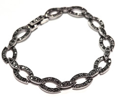 Vintage Signed FAS 925 Sterling Silver & Marcasite Cable Design Link 7″ Bracelet
