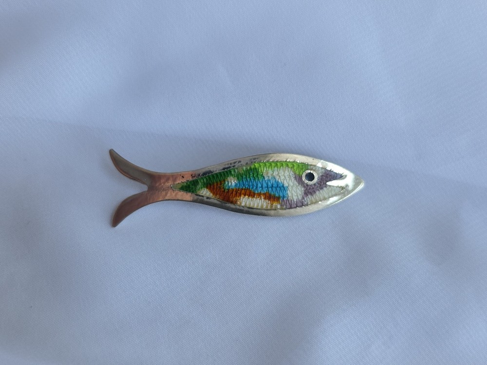 JOSE FEDERICO TAXCO Mexican Sterling Silver Rainbow Guilloche Enamel Fish Pin
