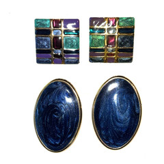 Vintage 1980s 1990s Enamel Earrings Lot Pierced Red Blue Statement Some Signed