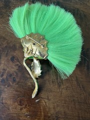 Vintage Hattie Carnegie Flower Brooch Lime Green Dynel Fiber Large Unique 60s