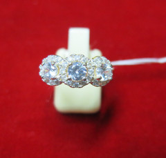 Round Cut Three-Stone Engagement Ring Micron Gold Plated Adjustable Size 7 New