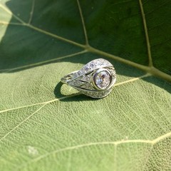 Art Deco Vintage Style Round Cut Lab Created Diamond Engagement 925 Silver Ring