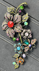 Large Floral and Butterfly Vibrant Multi-Colored Stone Brooch Pin Pendant