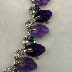 Vintage Thermoset Necklace Purple Rhinestone Special Piece Adjustable 17”