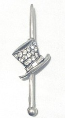 Vintage Silver Tone Mini Top Hat Bar Pin Brooch Clear Rhinestones Jabot