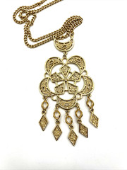 Vintage Celebrity NY Necklace Goldtone Chandelier Filigree Tassel Necklace 20″