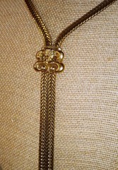 Vintage Signed Goldette Cameo Tassel Necklace Lariat Gold Plated Herringbone