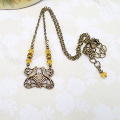 Small Art Nouveau Lovebird Necklace, Handmade Antique Brass Handmade Jewelry