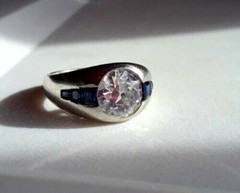 2.50CT White Round Cut CZ & Blue Art Deco Vintage Style Wedding 925 Silver Ring