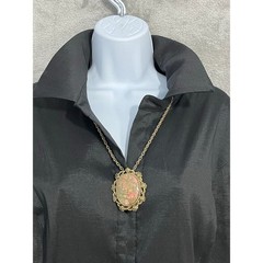 VTG Unakite Jasper Cabochon 2 in 1 Pendant Brooch Necklace Gold Tone Victorian