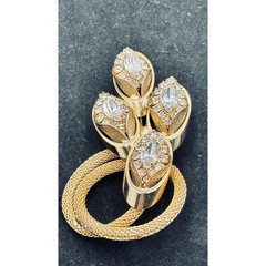 Kramer of New York Vintage Gold Tone Mesh Floral Rhinestone Crystal Brooch Pin
