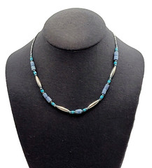 Southwestern Style Multi Color Blue Stone and Metal Vintage Necklace 17 Inch
