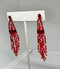 Vikki Carr Estate Red Bead Earrings Certificate Of Authenticity Dangle 2.75 Inch