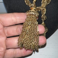 Signed Monet Open End Double Tassel Necklace Belt 36”