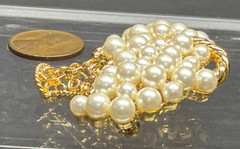 Vintage NAPIER Basket Brooch Gold Tone Filigree Faux Pearl Bouquet Basket Pin