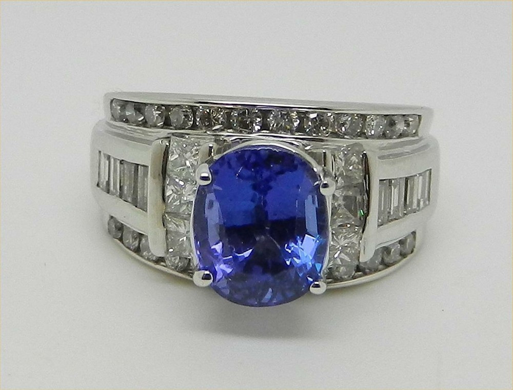 Vintage 14K White Gold 2.21 Cts Tanzanite 1.00 Ct Diamond Ring Size 5 – LB3282