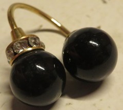 Vintage Gold Tone Rhinestone Black Onyx 2 Ball Dangle Charm Pendant Fashion 1.25