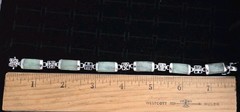 VTG 80s 14kp Green Nephrite Jade Jadite Panel Bracelet Asian Light Green Silver