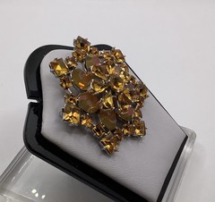 Vintage Silver Tone Topaz Pear & Square W/AB Oval Rhinestone Layered Star Brooch