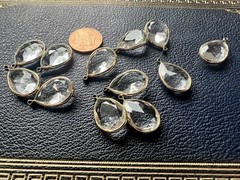 12 Vintage Gold Bezel Clear Plastic Gem Pendant Jewelry Making￼ 14 x 21mm