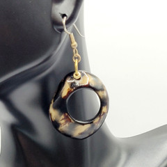 Acrylic Faux Dark Shell Irregular Circle Dangle Hoop Hook Style Pierced Earrings