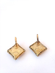 Vintage Earrings Tigers Eye Cabochon Brass Square 3/4″ Pierced Earrings