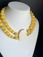 Vintage 1980s RO-DO NOS Chunky Yellow Stone Octagon Bone Collar Necklace 16”