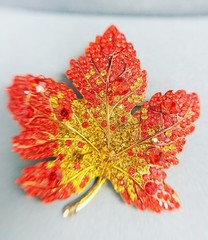 Leaf Brooch Pin, Maple Leaf brooch, rhinestone brooch, Autumn Fall brooch