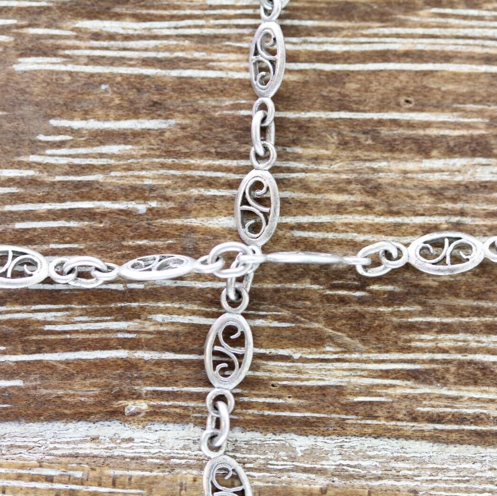 VINTAGE FILIGREE STERLING SILVER 925 CHAIN LINK ANKLET BRACELET 11.25″ STACK
