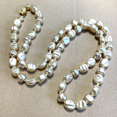 Vintage Glass Pearl Necklace Rhinestone Clasp 32” Estate Knotted