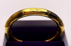 Vintage Asian Style Tiger’s Eye Gold Tone Hinged Bangle Bracelet
