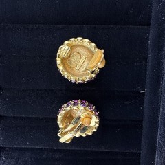 Joan Rivers Earrings Pink Purple Rhinestone Domed Round CLIP ON Cocktail Vintage