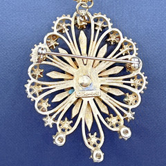 Vintage Francois by Coro Rhinestone Brooch & Pendant Necklace Gold Tone 16″