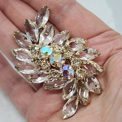 2.5″ Vintage Clear Navettes and AB Rhinestone Brooch Floral