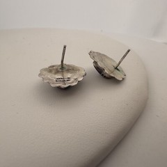 VINTAGE NAVAJO ~ SIGNED ~ OLD PAWN ~ STERLING SILVER INLAY POST EARRINGS 3 GRAMS
