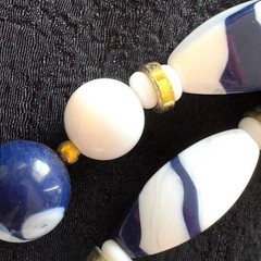 Vintage Genuine Lucite Beaded Necklace – Blue & White Marbled Beads w/ Tag – 30”