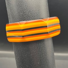 Vintage Laminated Lucite Octagonal Bangle Bracelet Orange Yellow Black Wide