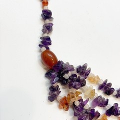 Vintage Wrap Lariat Tassel Necklace Amethyst Carnelian Rose Quartz 52″ Estate