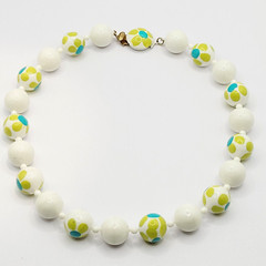 3 Piece Vintage Floral & Geometric Bead Necklace Clip On Earrings Brooch Set