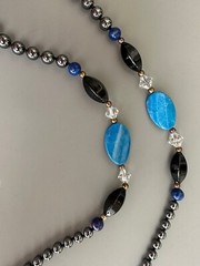 Natural HEMATITE stone NECKLACE with crystals, round beads, 29 in Non-Magnetic