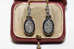 Victorian Drop Dangle Earrings 2Ct Lab Created Sapphire 14K Two-Tone Gold Over