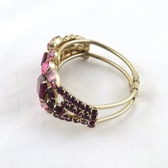 Vintage Rhinestone Clamper Bracelet Clip On Earrings Set Purple Rhinestones