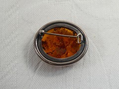 Large Vintage 925 Sterling Silver Baltic Amber Brooch 4cms Statement Brooch