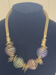 Vintage Colorful Plastic Beads Metal Wrapped Necklace