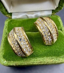 Vintage Christian Dior Pavé Rhinestone Gold Plated Half Hoop Clip Earrings
