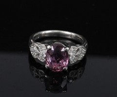 Fine 2.97ct GIA Madagascar Pink Sapphire & 0.13ct Diamond Platinum Ring Size 5